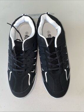 Men's Black Lace-Up Athletic Sneakers with White Trim